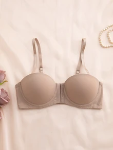 Snug Zone 3pcs/Set Multi-Color Balcony Bra Front Closure Push Up Bra, Convertible Spaghetti Strap & Spaghetti Strap - Multicolor - View 4