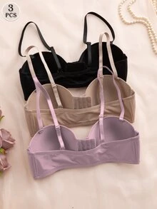 Snug Zone 3pcs/Set Multi-Color Balcony Bra Front Closure Push Up Bra, Convertible Spaghetti Strap & Spaghetti Strap - Multicolor - View 3