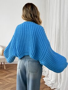 Elyressa Cardigan Kasual Wanita Musim Gugur/Dingin dengan Dekorasi Bunga 3D - Biru - View 3