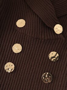 LUMIGAL Gaun Rajut Elegan Pas Badan Lengan Panjang Kancing Ganda untuk Wanita - Coffee Brown - View 4