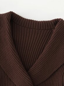 LUMIGAL Gaun Rajut Elegan Pas Badan Lengan Panjang Kancing Ganda untuk Wanita - Coffee Brown - View 5