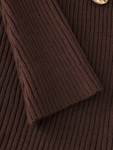LUMIGAL Gaun Rajut Elegan Pas Badan Lengan Panjang Kancing Ganda untuk Wanita - Coffee Brown - View 8