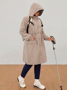 SHEIN EZwear Khaki Plus Size Women's Waterproof Hooded Jacket - Khaki - View 3