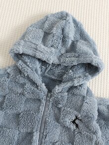 SHEIN 兒童男孩女孩秋冬連帽長袖格紋抓絨外套，加厚保暖內裡，雙面抓絨，適合戶外休閒、滑雪、返校、日常、運動，男孩外套，男孩大衣 - 彩色 - 查看 7