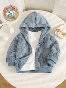 SHEIN 兒童男孩女孩秋冬連帽長袖格紋抓絨外套，加厚保暖內裡，雙面抓絨，適合戶外休閒、滑雪、返校、日常、運動，男孩外套，男孩大衣 - 彩色 - 查看 8