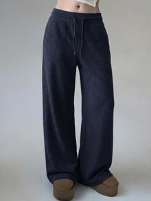 DAZY Women's Casual Sports Solid Color Relaxed Fit Drawstring Waist Long Pants, Spring/Summer Sweatpants - Navy Blue - View 3
