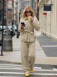 DAZY Autumn/Winter New Loose Casual Distressed Denim Women's Suit Set - Apricot - View 2