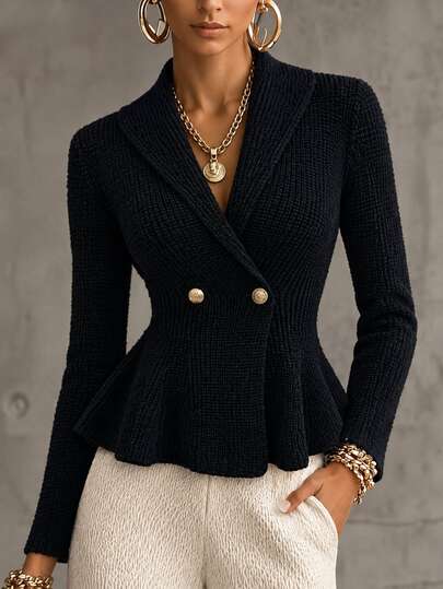 Balvessa Cardigan elegante da donna per il pendolarismo con doppio petto e vita stretta
