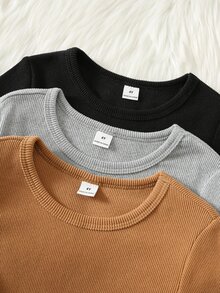 SHEIN 6件組兒童小男孩秋冬休閒基礎T恤與長褲套裝，基礎居家服多件套裝，男孩居家服，秋冬居家服，修身居家服 - 彩色 - 查看 8