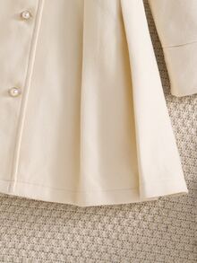 SHEIN Elladie kids 青少年女孩長袖抓絨秋季服飾 時尚冬季職業日羊毛混紡中長款外套 優雅人造毛領繫帶夾克 - 米色 - 查看 9
