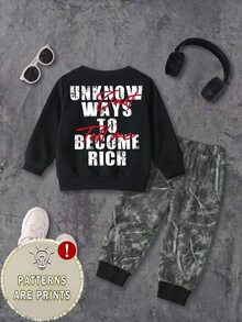 Young Boys Random Hip Hop Money Speed Racing Graphic Print Crew Neck Long Sleeve Sweatshirt And Side Stripe Jogger Pants 2pcs Set Fall Outfits - Multicolor - View 3