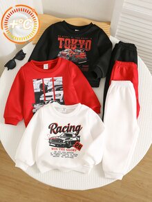 SHEIN 6pcs Baby Boy Autumn/Winter Casual Streetwear Racing Graphic Sweatshirt And Sweatpants Set, Red Basic Outfit Set, Infant Toddler Set - Multicolor - View 8