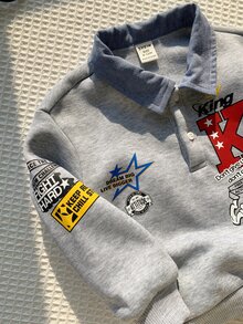 SHEIN 男嬰秋冬休閒字母圖案針織軟綿翻領長袖套頭衛衣街頭風嬰兒衛衣 - 彩色 - 查看 4
