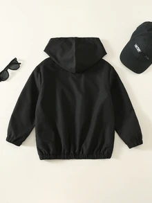 SHEIN Kids Young Boy Autumn/Winter Hooded Long Sleeve Jacket Black Jacket Boys Jacket Autumn/Winter Jacket - Multicolor - View 2