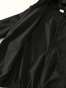 SHEIN Kids Young Boy Autumn/Winter Hooded Long Sleeve Jacket Black Jacket Boys Jacket Autumn/Winter Jacket - Multicolor - View 9