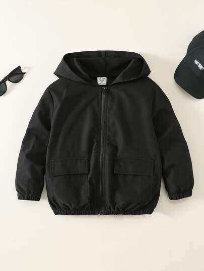 SHEIN Kids Young Boy Autumn/Winter Hooded Long Sleeve Jacket Black Jacket Boys Jacket Autumn/Winter Jacket