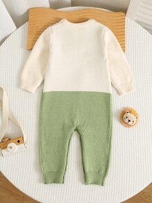 SHEIN 男嬰卡通獅子圖案圓領長袖針織連身衣 - 彩色 - 查看 2