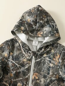 SHEIN 男嬰秋冬休閒樹枝印花連帽拉鍊保暖連身衣 - 彩色 - 查看 5
