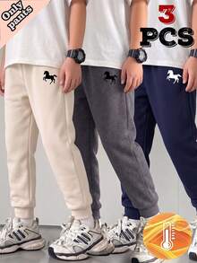 SHEIN 小男孩極簡經典Logo圖案印花連帽衛衣與運動長褲套裝，適合秋冬戶外活動 - 黑色 - 查看 5