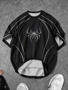 Sport MetroGents Kaos Olahraga Lengan Pendek Pria Motif Laba-laba, untuk Gym - Hitam - View 1