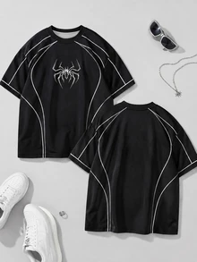 Sport MetroGents Kaos Olahraga Lengan Pendek Pria Motif Laba-laba, untuk Gym - Hitam - View 4