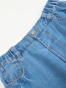 SHEIN Streecool 青少年女孩時尚復古寬鬆寬腿牛仔褲，休閒直筒牛仔褲 秋冬款 - 中等水洗藍 - 查看 7