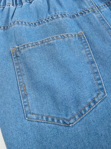 SHEIN Streecool 青少年女孩時尚復古寬鬆寬腿牛仔褲，休閒直筒牛仔褲 秋冬款 - 中等水洗藍 - 查看 5