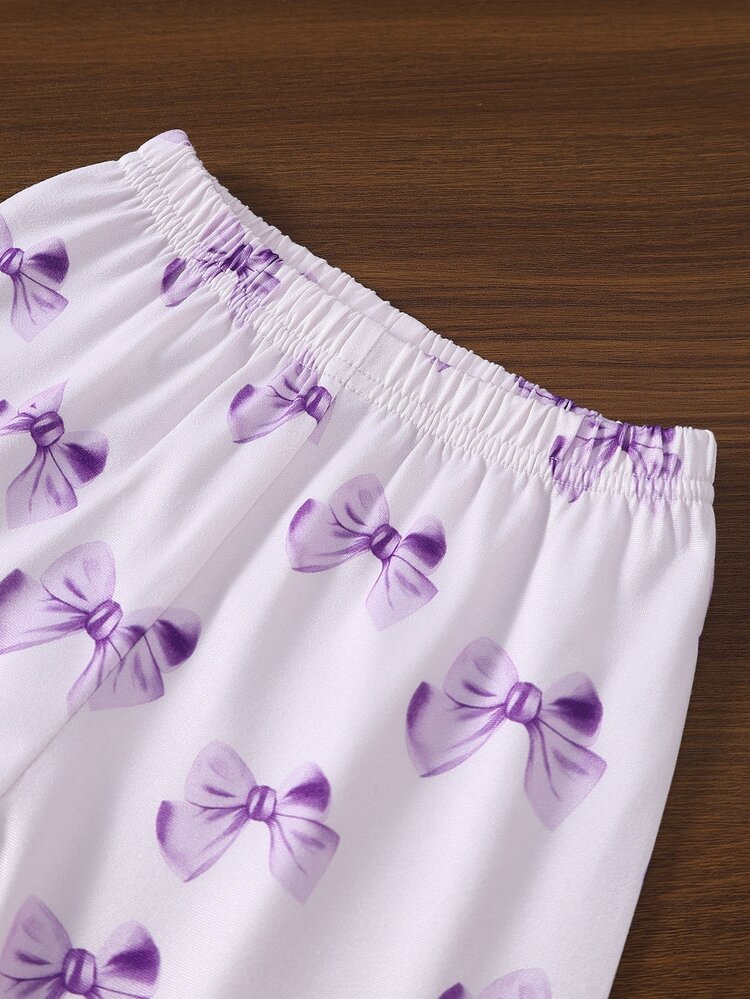 SHEIN Baby Girl Sweet Cute Elegant Soft Skin-Friendly Comfortable Casual Daily Bow Cartoon Print Cardigan Knit Long Sleeve Top And Pants 2 Pieces Set Loungewear - Mauve Purple - View 5