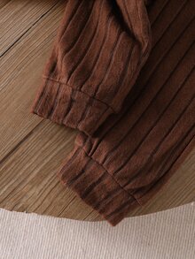 SHEIN Playful Pals 2pcs Baby Boy Sweatshirt Pants Cute Brown Beige Bear Applique Ribbed Knit Colorblock Long Sleeve Round Neck Soft Casual Winter Fall Autumn Christmas - Brown - View 13