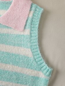 Tween Girl Striped Color Block Casual Daily Vest - Green - View 6