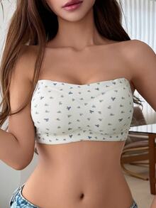 DAZY Sweet Ditsy Floral Push-Up Padded Strapless Bra For Women - Champagne - View 6