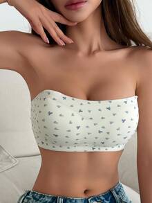 DAZY Sweet Ditsy Floral Push-Up Padded Strapless Bra For Women - Champagne - View 8