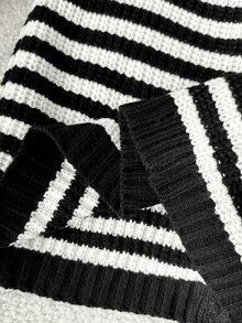 SHEIN Cardigan Kasual Bergaris Hitam Putih untuk Anak Perempuan Remaja, Cocok untuk Musim Gugur/Dingin, Kembali ke Sekolah - Hitam dan Putih - View 7