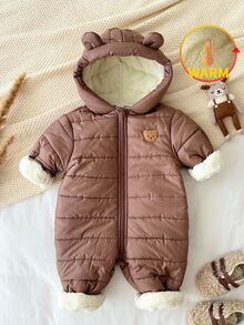 LMoss Kids LMoss 嬰兒男童女童秋冬休閒百搭立體耳連帽長袖連身衣 人造毛內裡連帽冬款 - 咖啡棕 - 查看 5