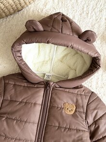 LMoss Kids LMoss 嬰兒男童女童秋冬休閒百搭立體耳連帽長袖連身衣 人造毛內裡連帽冬款 - 咖啡棕 - 查看 6