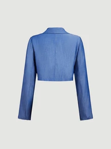 SHEIN MOD Women's Solid Color Notch Lapel Long Sleeve Blazer And Camisole Dress Elegant Set - Blue - View 8