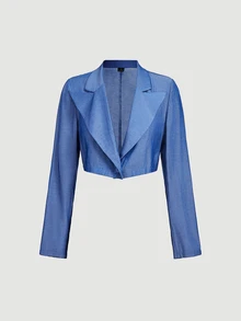 SHEIN MOD Women's Solid Color Notch Lapel Long Sleeve Blazer And Camisole Dress Elegant Set - Blue - View 7