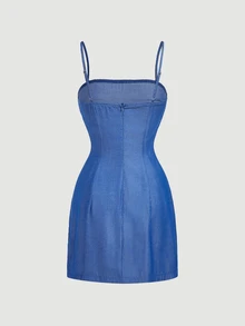 SHEIN MOD Women's Solid Color Notch Lapel Long Sleeve Blazer And Camisole Dress Elegant Set - Blue - View 6
