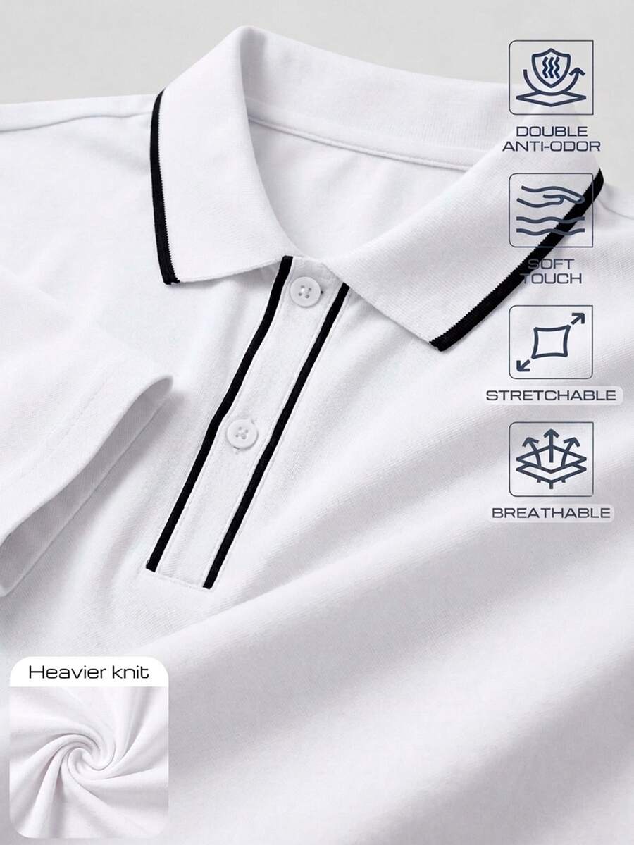 TekDrob Double Anti-Odor Heavy Viscose Polo Shirt With Striped RIB Detail And Regular Fit - White - View 1