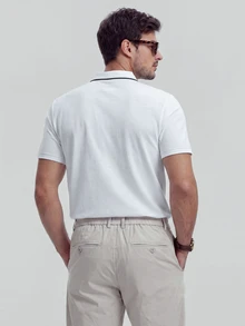 TekDrob Double Anti-Odor Heavy Viscose Polo Shirt With Striped RIB Detail And Regular Fit - White - View 8