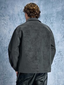 ROMWE MEN Casual 男士翻領按扣長袖夾克 - 灰色 - 查看 3