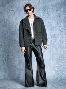 ROMWE MEN Casual 男士翻領按扣長袖夾克 - 灰色 - 查看 8