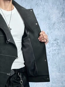 ROMWE MEN Casual 男士翻領按扣長袖夾克 - 灰色 - 查看 9
