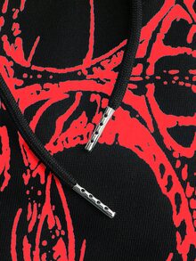 ROMWE MEN Street Life 男士哥德風印花抽繩腰運動長褲 - 黑色 - 查看 5