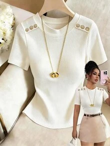 Rosivaux Women's Round Neck T-Shirt, Suitable For Occasions, Festivals, Commuting, Office, Home, Dating, Summer New Daily Wear, Casual Vacation - White - View 5