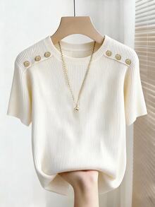 Rosivaux Women's Round Neck T-Shirt, Suitable For Occasions, Festivals, Commuting, Office, Home, Dating, Summer New Daily Wear, Casual Vacation - White - View 6