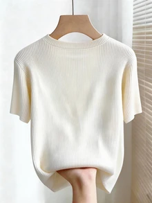 Rosivaux Women's Round Neck T-Shirt, Suitable For Occasions, Festivals, Commuting, Office, Home, Dating, Summer New Daily Wear, Casual Vacation - White - View 4