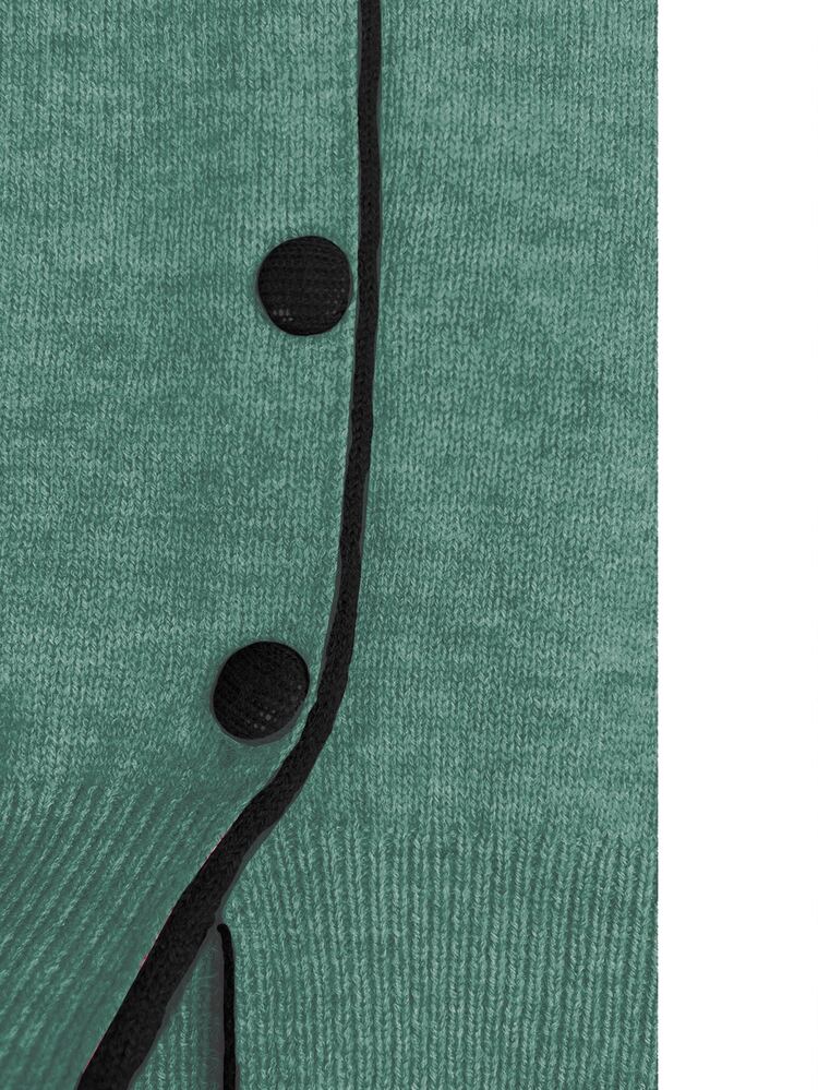 Franclia Fashionable Blogger-Inspired Colorblock Loose Fit Crew Neck Sweater Jacket, European American Style Office Brunch Teal Autumn French Casual - Dark Green - View 3