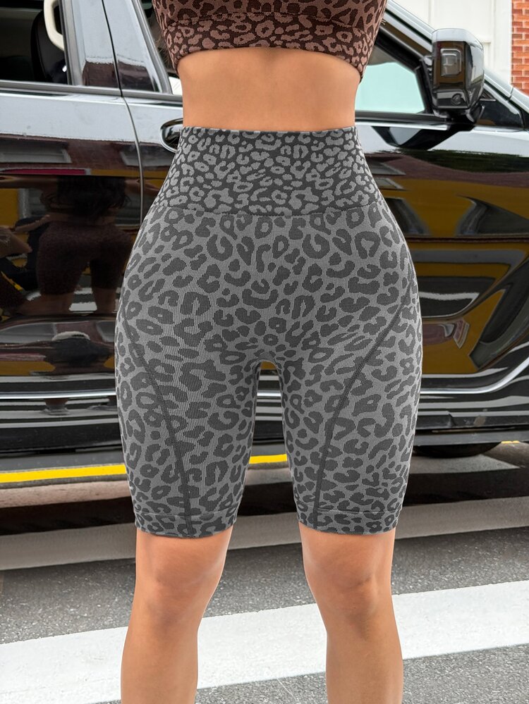 Slayform Slayform 1pc Women's Seamless Sexy Soft Cute Leopard Print 3D Line Running Fitness Workout Yoga Cycling Sports Shorts Gym Sport Light Grey Summer - Grey - View 5