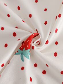 Girls Sweet Strawberry Allover Print Sleepwear Set Tween Red And White Pink And White Long Sleeve Frill Trim Pyjamas Striped Loungewear Pants - Red and White - View 6